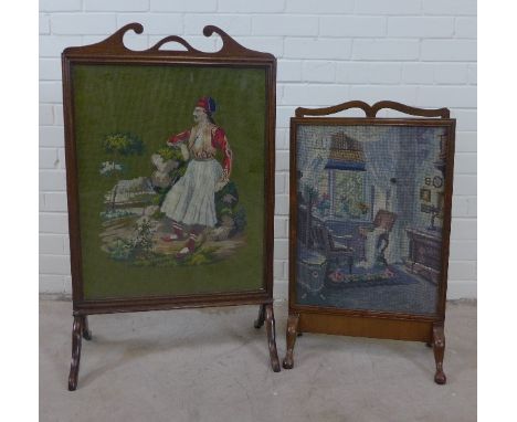 Two mahogany framed fire screens,  each with a tapestry insert, (2) 