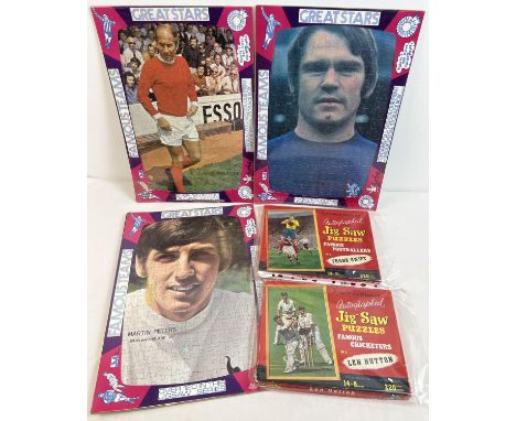 5 vintage jigsaw puzzles of sports stars to include 3 x 1970's 'Great Stars' footballers from Lustre, in original cellophane 