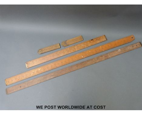Three boxwood vintage folding and other rulers including Smallwood