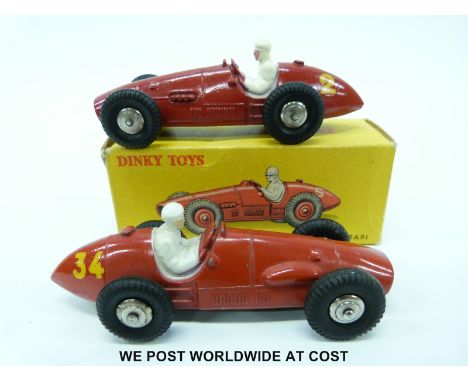 French Dinky Toys diecast model Auto De Course Ferrari with red body, white driver and racing number 2, in original box toget