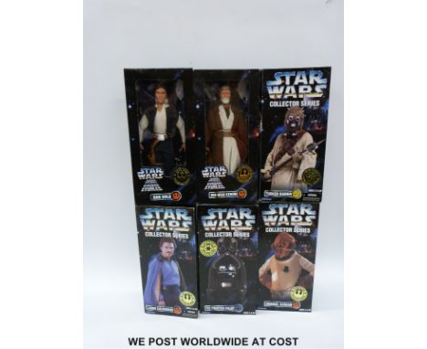 Six Kenner Star Wars Collector Series action figures comprising Han Solo, Obi-Wan Kenobi, Lando Calrissan, The Fighter Pilot,