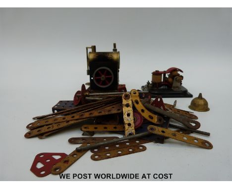 S.E.L 'Minor no 1520' stationary live steam engine with original box together with a boxed S.E.L motor and some loose Meccano