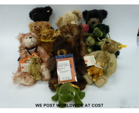 Sixteen Steiff, Merrythought, Herman and other mohair teddy bears, some limited editions with certificates, the largest 45cm 