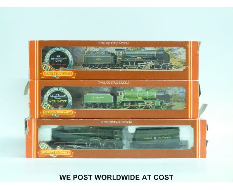Three Hornby 00 gauge locomotives BR 4-4-0 Schools Class V 'Dover' R.257, SR 4-4-0 Schools Class V 'Stowe' and GWR 4-6-0 'Hag