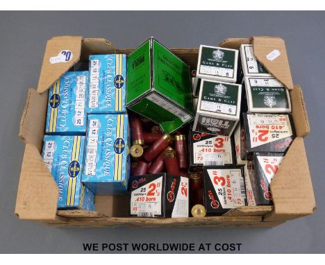 One-hundred-and-thirty-seven 12 bore shotgun cartridges together with 375 .410 shotgun cartridges, almost all in original box
