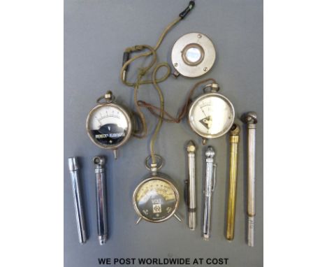 A quantity of vintage car or bicycle tyre pressure gauges, voltmeters etc
