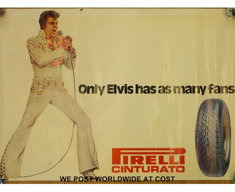 Elvis Presley related advertising posters subjects include 'Pirelli' his songbook, video, ceramic decanters etc., seven in al