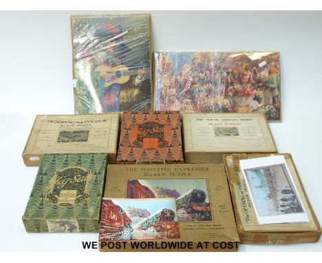Six vintage jigsaw puzzles, four AVN Jones & Co Ltd, 'Empire Scenes of National and Universal Interest', 'Trooping The Colour