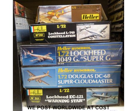 Five Heller 1:72 scale model aircraft kits, all in original boxes, some unopened and sealed. 