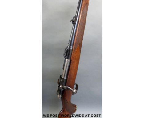 Parker Hale Safari De Luxe .308 bolt action rifle with chequered semi pistol grip, cheek piece to the stock and 26 inch barre