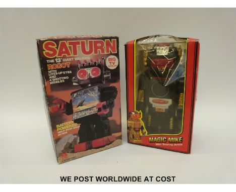 Kamco Saturn Robot, 13" tall and Magic Mike II robot, both in original boxes