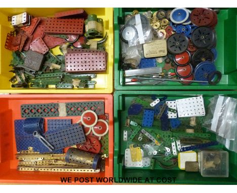 A quantity of vintage Meccano, to include pulleys, shafts, girders, angle etc