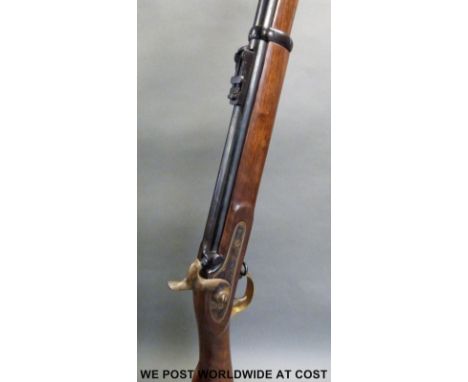 Parker Hale .577 Enfield replica two band percussion hammer action rifle with lock marked crown over P-H 1858 Enfield, brass 