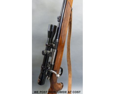 Parker Hale Safari Super .270 bolt action rifle with chequered and inlaid semi-pistol grip, cheek piece, leather sling and Ni