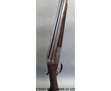 Fabrique National 12 bore side by side shotgun with all over engraving, double trigger and raised matt top rib to the 30 inch