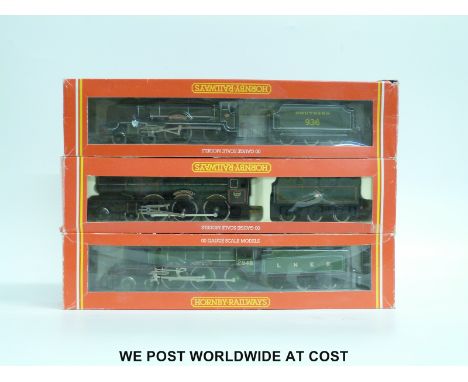 Three Hornby 00 gauge locomotives BR 4-6-2 King Class 'King George II' R.303, LNER 4-6-0 Class B17/4 'Arsenal' R.188 and SR 4