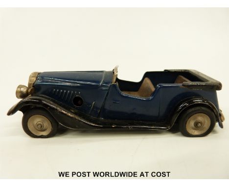 Tri-ang Minic tin plate clockwork Vauxhall Tourer with blue and black body