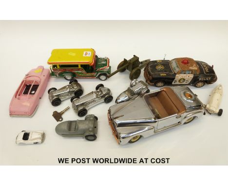 Eleven Gaiety Toy, Castle Art, MLB, Pro-Mite and other tin plate and diecast model vehicles, some clockwork