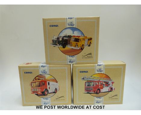 Three Corgi Classics limited edition diecast model fire engines and fire engine sets, The LaFrance Fire Vehicles Scottdale & 