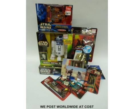 Ten Kenner and other Star Wars related items including Remote Control R2-D2, Speeder Bike Kit, Fighter Vehicles, Computer Set