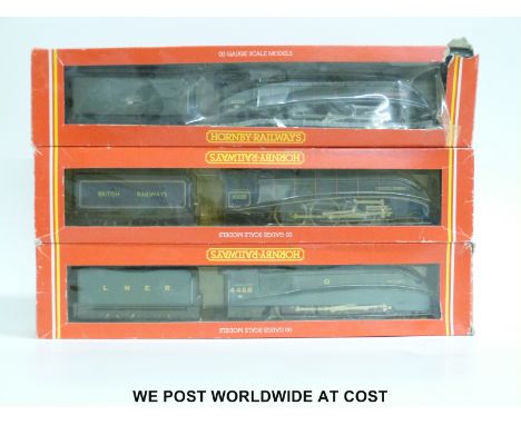 Three Hornby 00 gauge 4-6-2 Class A4 locomotives LNER 'Mallard' R.304, BR 'Sir Walter Whigham' R.294 and BR 'Dominion of Cana