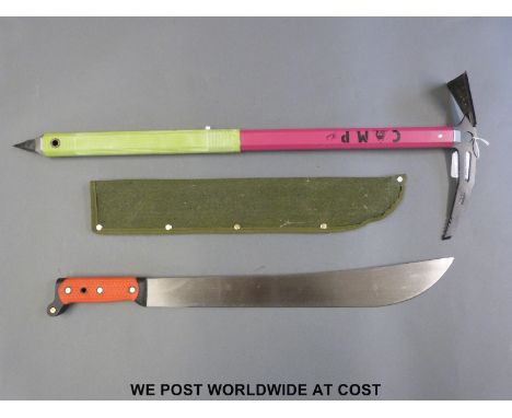 A Camp ice axe marked Premana Italy and a modern machete