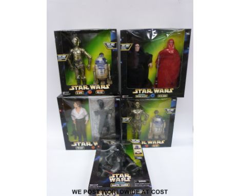 Five Kenner Star Wars Action Collection action figure sets comprising electronic Darth Vader,  two C-3P0 and R2-D2, Emperor P