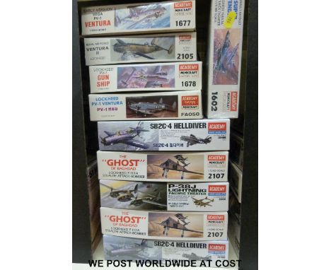 Ten Academy Minicraft 1:72 scale model aircraft kits, all in original boxes, some unopened and sealed.