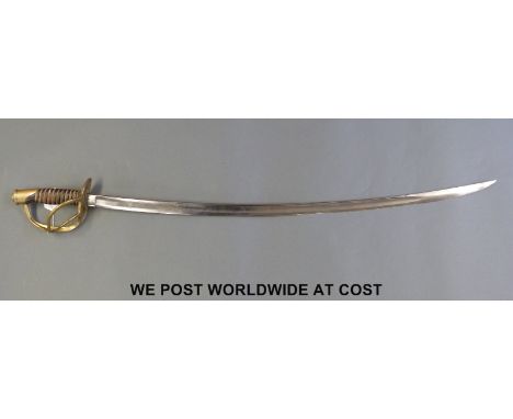 An American Civil War Union 1860 pattern cavalry sword, impressed US A D K and dated 1864 by Ames Manufacturing Co