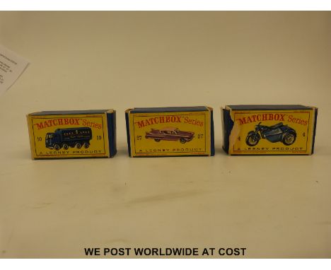 Three Matchbox Lesney 1-75 series diecast model vehicles 4, 10 and 27, all in original boxes