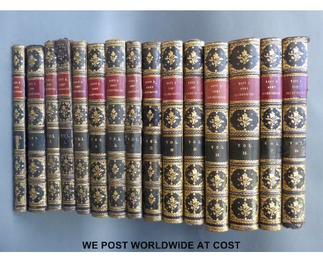 Navy & Army Illustrated bound volumes 1 to 14, leather and cloth bound with loaded leather part gilt spines circa 1899 to 190