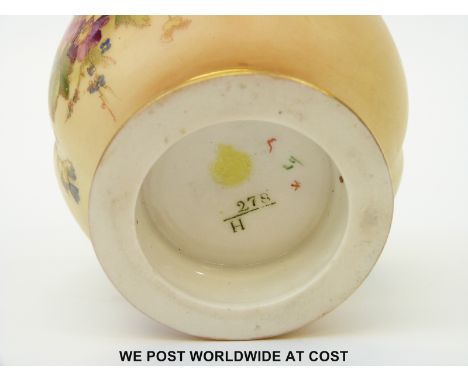 Royal Worcester blush ivory vase decorated with flowers, green Worcester mark and shape no 278 to base (8cm tall)