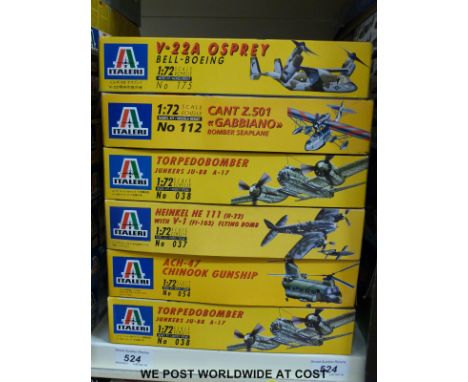 Six Italeri 1:72 scale model aircraft kits, all in original boxes