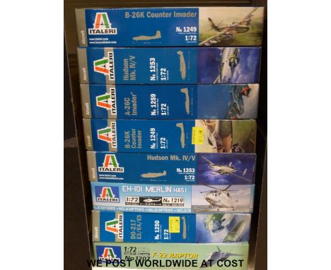 Eight Italeri 1:72 scale model aircraft kits, all in original boxes