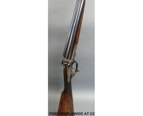 Samuel Smallwood & Son 12 bore side by side hammer action shotgun with blued underlever and hammers, named and engraved side 
