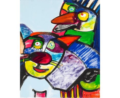 1940 Wernigerode. Tätig in Hamm-Norddinker. Acryl/Papier. 'Konzert für Zwei'. U.r. sign. u. 92(19) dat. 34,5  x 28 cm. Pass. 