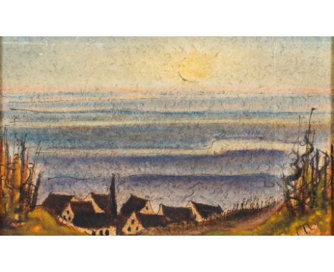 1881 Pforzheim - 1957 Badenweiler.  Aquarell. Vom Rebberg aus Blick über die Markgräfler Landschaft  in der Abenddämmerung. U