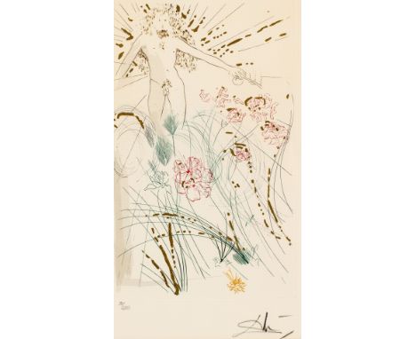 1904 Figueras - 1989 ebd. Radierung/Goldauflage. Der Geliebte weidet zwischen den Lilien.  Blatt aus: Das Hohe Lied des Salom