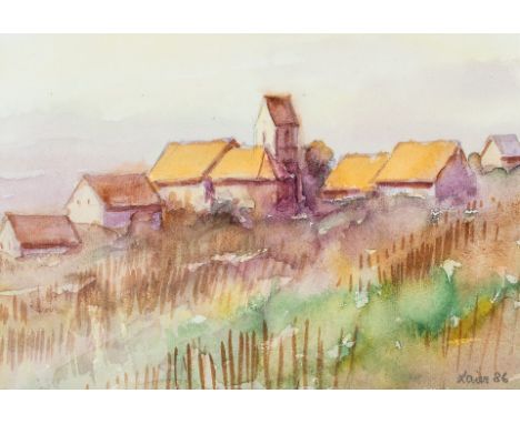 1928 Freiburg - 1995 Weil am Rhein.  Aquarell. Blick auf die Ötlinger Kirche St. Gallus. U.r. sign.  u. 86(19) dat. 22 x 31,5