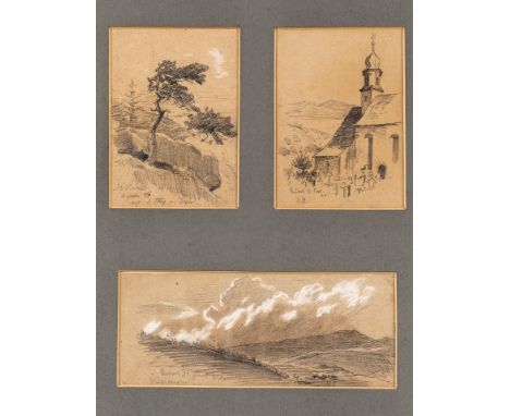1850 Mühlberg a.d. Elbe - 1913 Gutach.  Drei Naturstudien. Bleistift, weiß gehöht. aufgez. auf Pappe.  Partien in Gutach. Mit