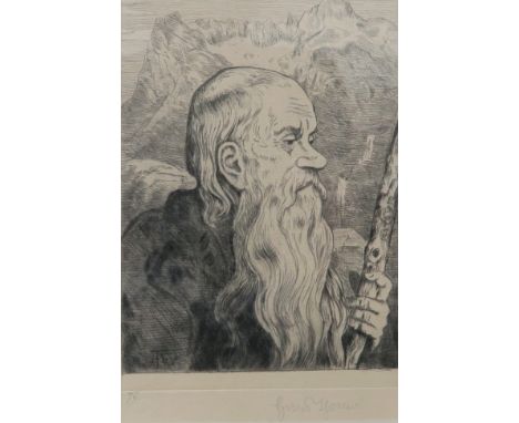 1839 Bernau - 1924 Karlsruhe. Radierung. Berggreis. U.r. mit Bleistift sign. U.l. 75 bez. In  der Pl. monogr., Am Stab Sept. 