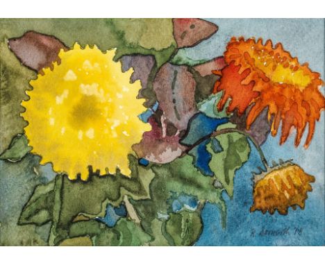 1924 Welver/Westf. - 2015 Freiburg. Vier Aquarelle. Abstrakte Farbkomposition. Sommerblumenstrauß.  U.r. sign. u. 78(19) dat.