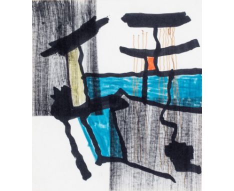 1905 Altenböge - 1976 Herrsching. Farbige und schwarze Filzstifte/Papier. Ohne Titel. Abstrakte  Farbkomposition. U.r. monogr