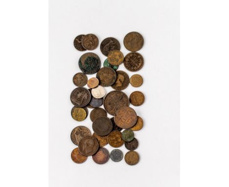 Bestehend aus ca. 37 Münzen des 18.-20. Jh. (Alt-Deutschland  sowie Ausland): Uruguay: 40 Centesimos 1857 (mit Dellen).  Groß