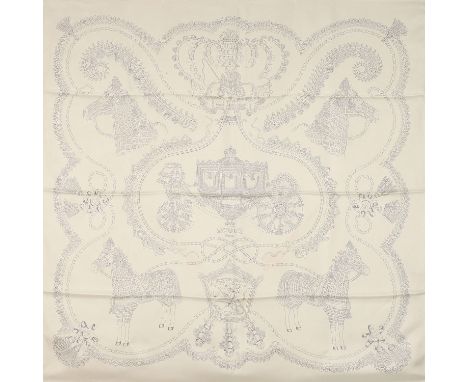 AUFLÖSUNG EINER SAMMLUNG. HERMÈS Seidencarré "PAPEROLES", by Claudia Stuhlhofer Mayr, Entwurf erstmals erschienen 2000. Akt. 