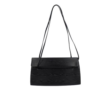 LOUIS VUITTON VINTAGE Schultertasche "DINARD". Koll. 2001. Epi Leder Serie in Schwarz mit Doppelhenkeln, Überschlag mit Magne