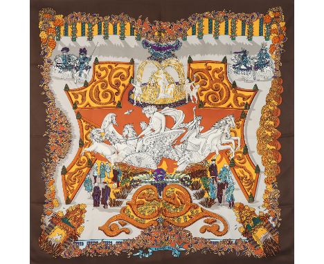 AUFLÖSUNG EINER SAMMLUNG. HERMÈS Seidencarré "LE PARADIS DU ROY", by Annie Faivre, Entwurf erstmals erschienen 1989. Akt. NP.