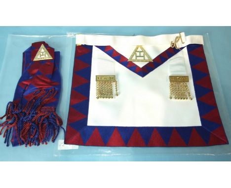 A Masonic HRA apron and sash companion set in plastic cover, as new.
