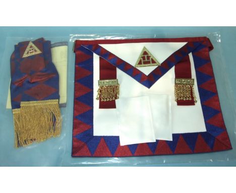 A Masonic HRA Principal's apron and sash by Toye, Kenning &amp; Spencer, in plastic cover, as new.