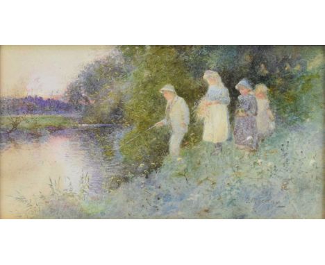 Thomas Mackay (1851-1920) The Young Anglers, signed lower right, watercolour, 9.5 x 17 cm, frame 28 x 35 cm
Provenance: Colle